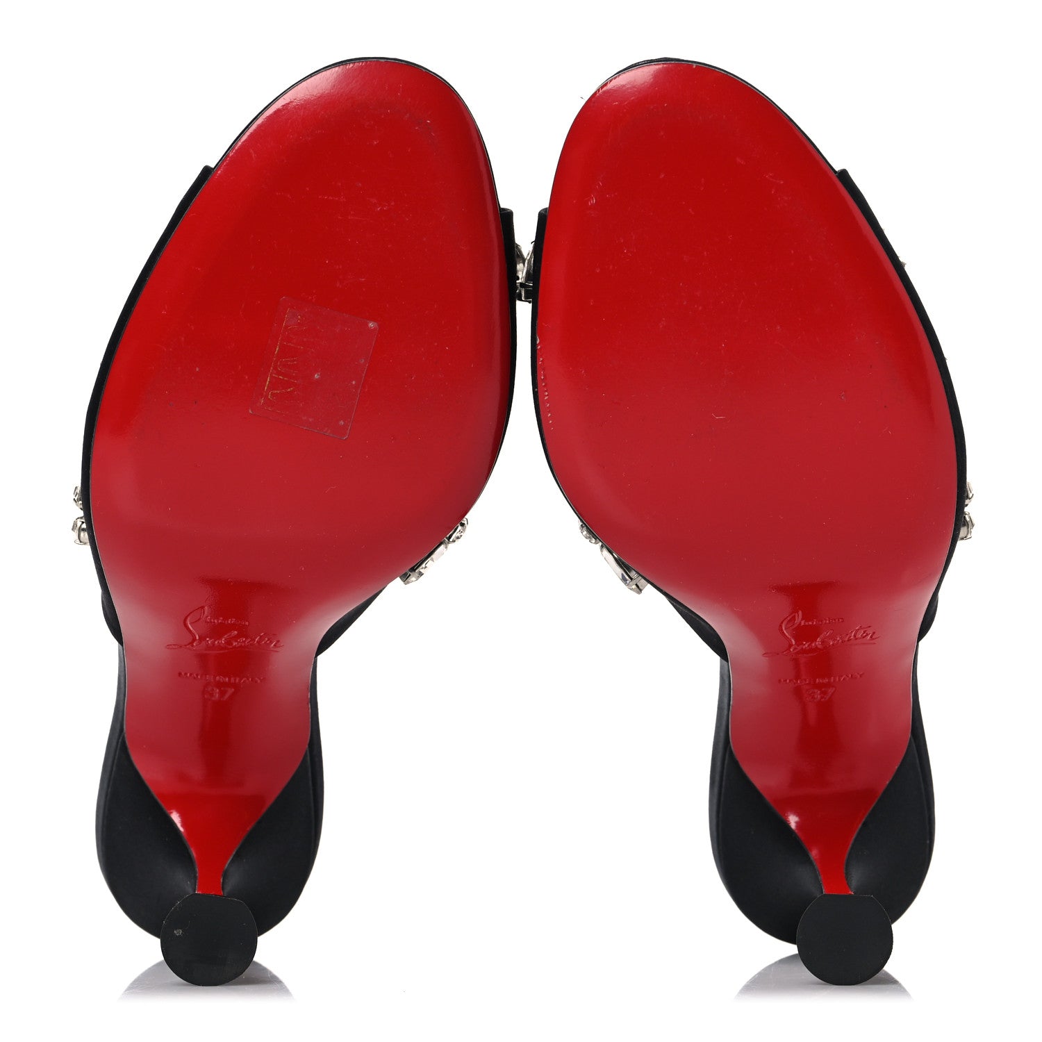 Christian Louboutin Crepe Satin Crystal Degraqueenie 85mm Slide Sandals 37 Black 6 of 8