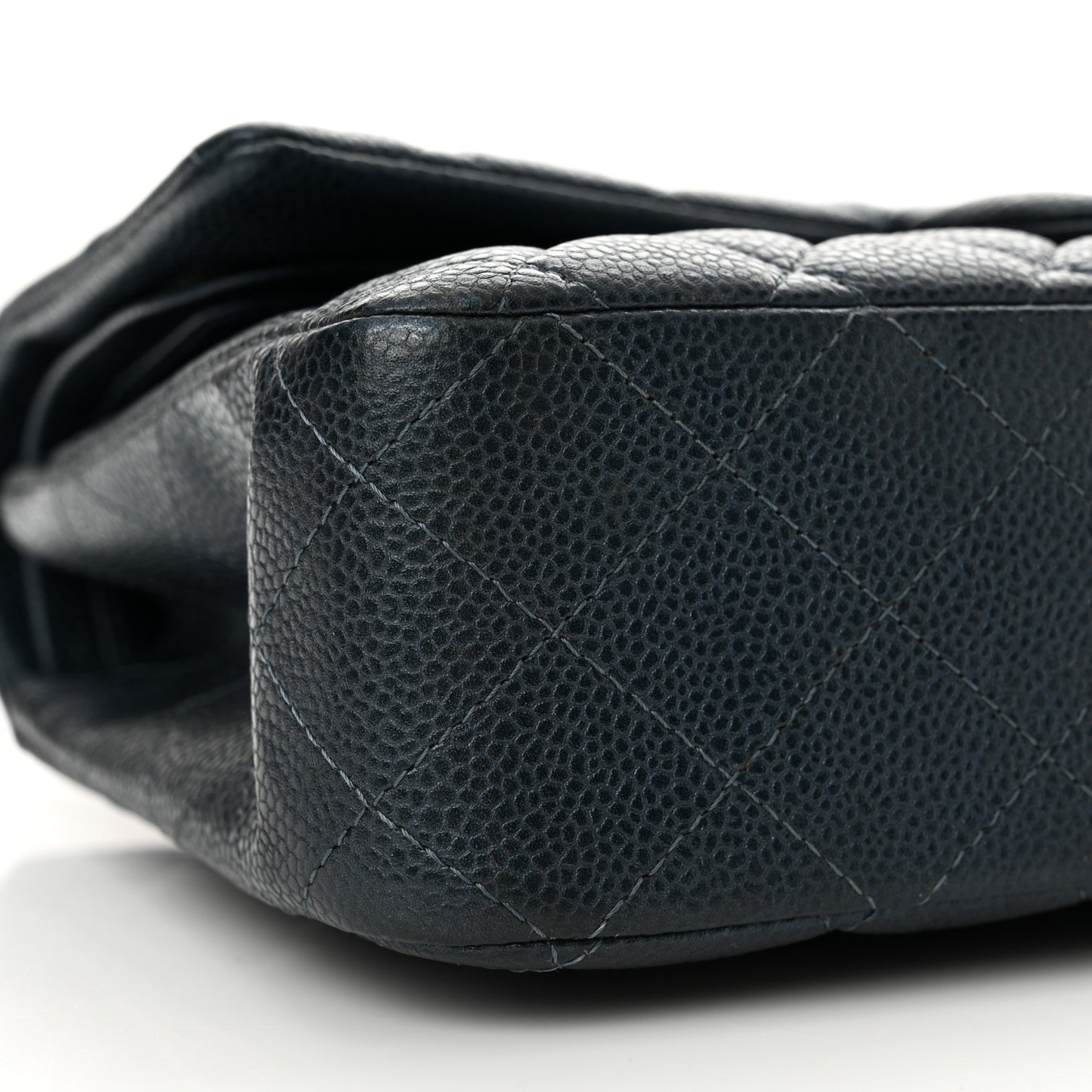 Iridescent Caviar Quilted Medium Double Flap Dark Blue