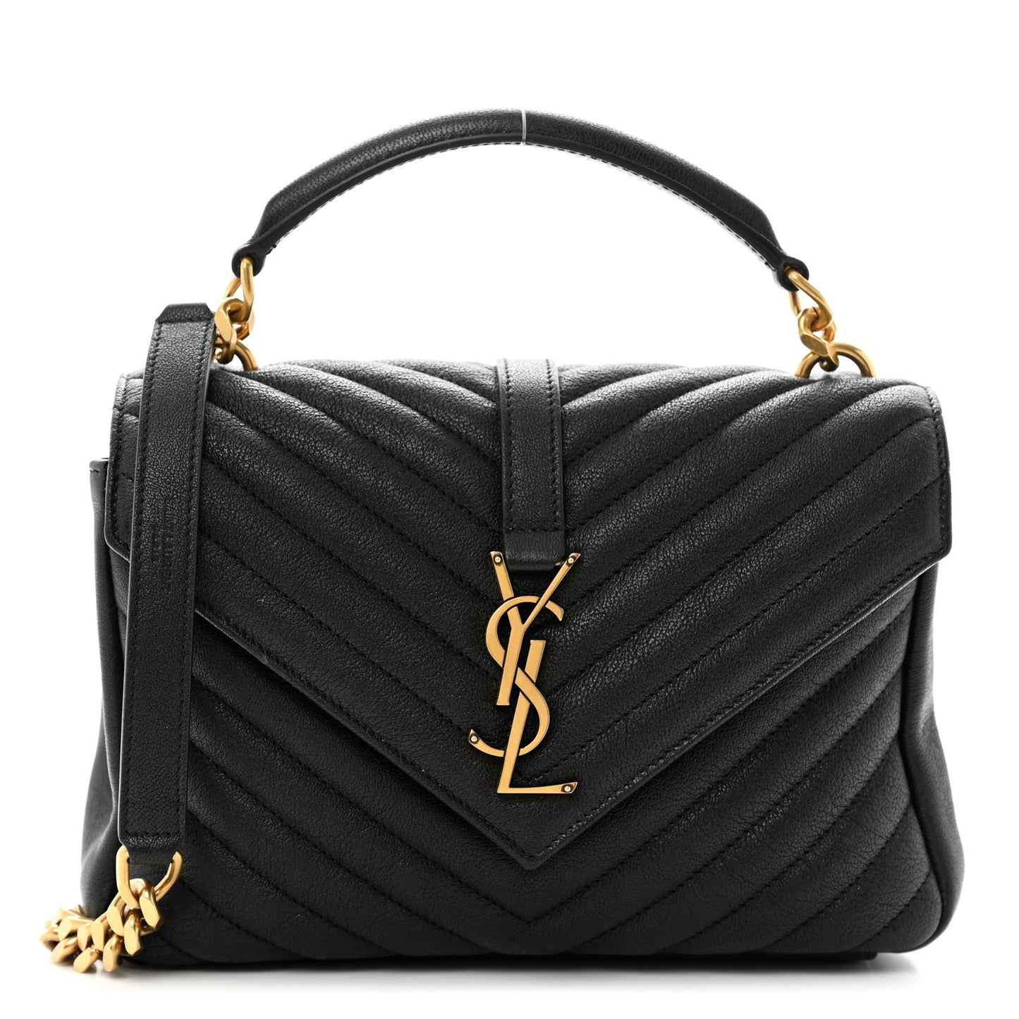 Sheepskin Matelasse Chevron Monogram Medium College Bag Black