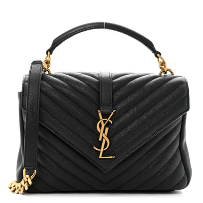 Saint Laurent Sheepskin Matelasse Chevron Monogram Medium College Bag Black 1 of 12