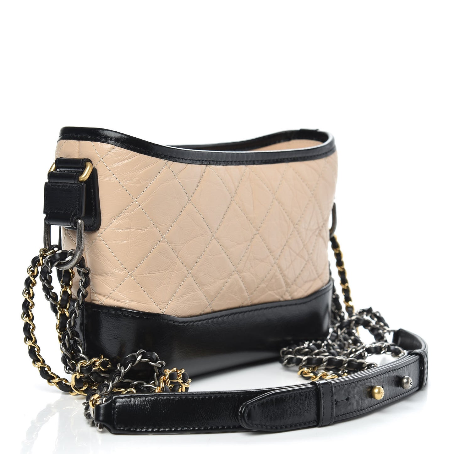 Aged Calfskin Quilted Small Gabrielle Hobo Beige Black