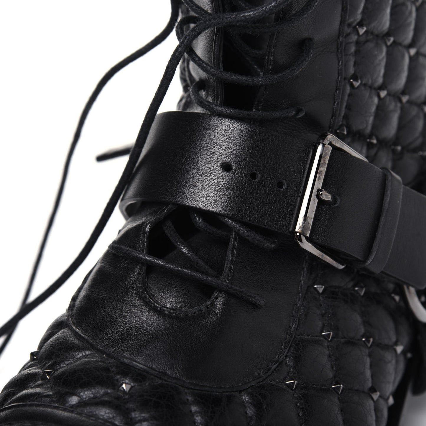 Crackled Lambskin Rockstud Spike 20mm Combat Boots 37.5 Black