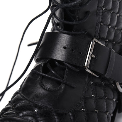 Valentino Garavani Crackled Lambskin Rockstud Spike 20mm Combat Boots 37.5 Black 13 of 15