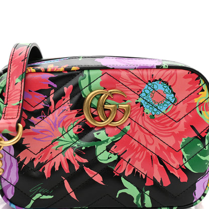 Gucci X KEN SCOTT Calfskin Matelasse Floral Print Mini GG Marmont Chain Shoulder Bag Black Pink 9 of 11