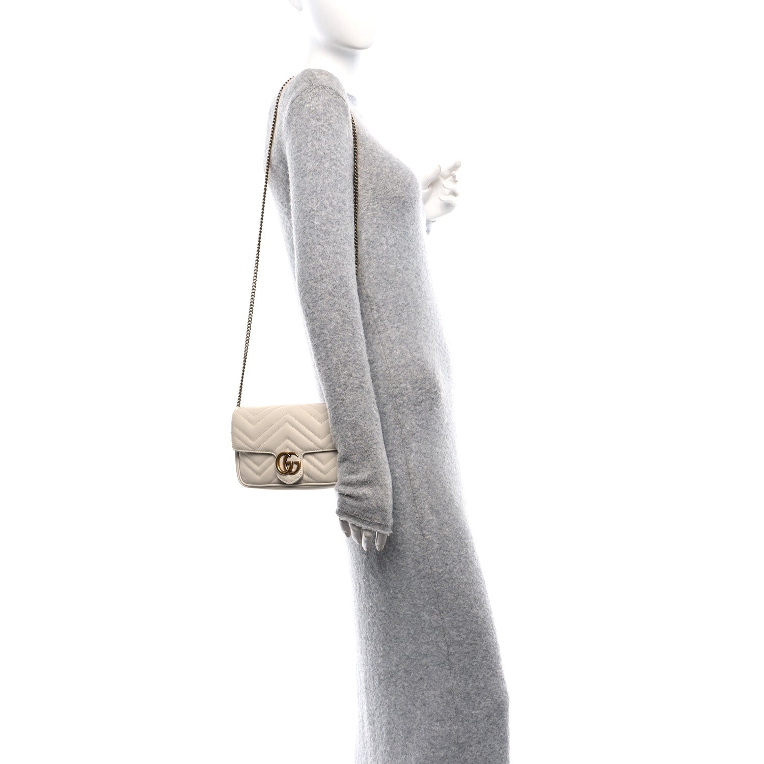 Gucci Calfskin Matelasse Mini GG Marmont Shoulder Bag With Card Holder White Black 2 of 12