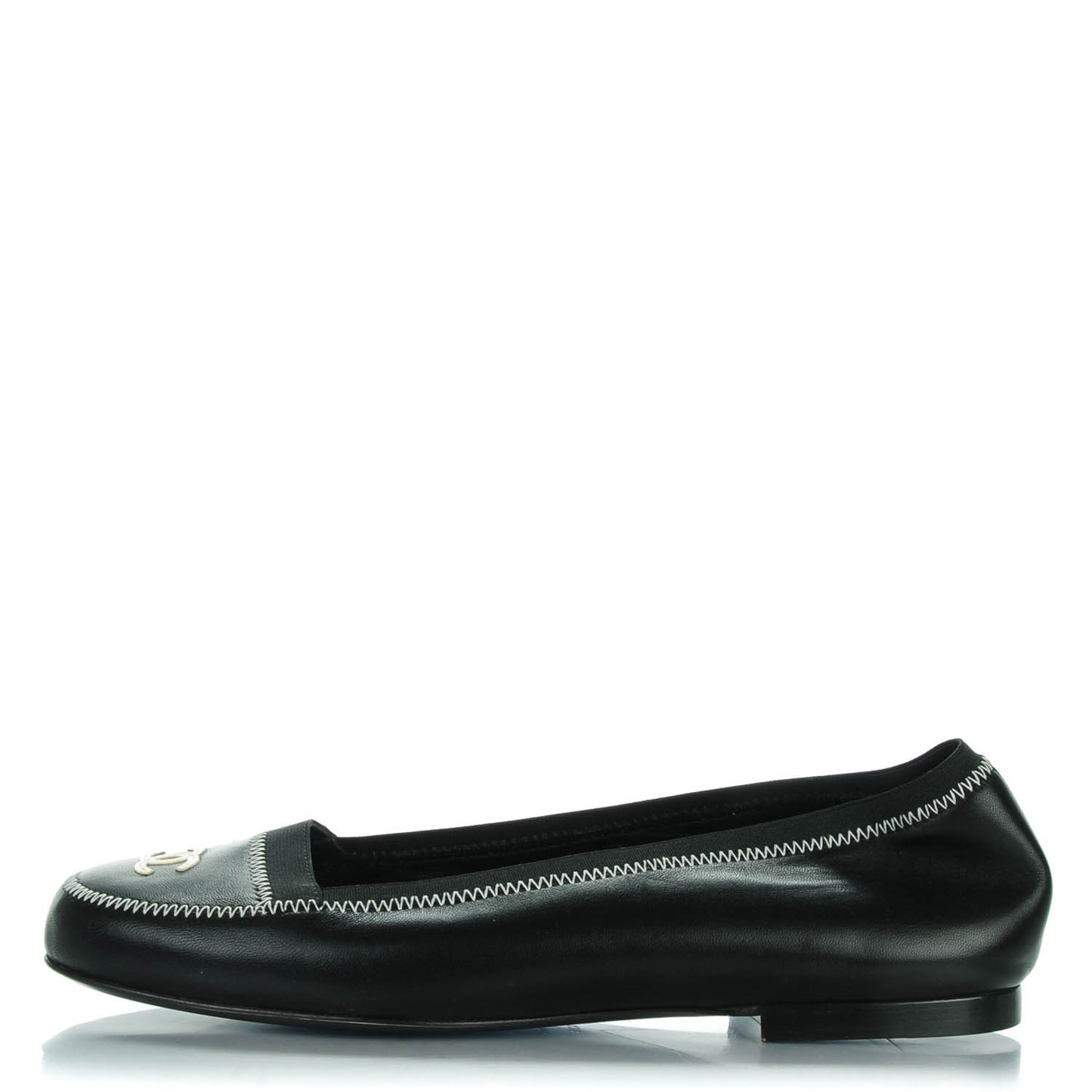 Lambskin Elastic Mocassin CC Flats 40.5 Black
