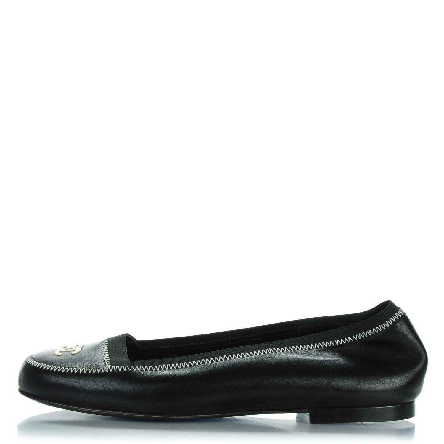 Chanel Lambskin Elastic Mocassin CC Flats 40.5 Black 1 of 8