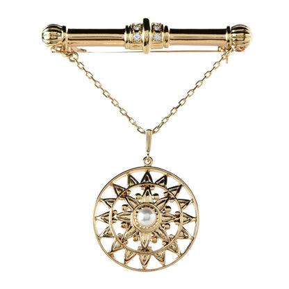Mikimoto 18K Yellow Gold Diamond Akoya Pearl Sun Brooch 1 of 3