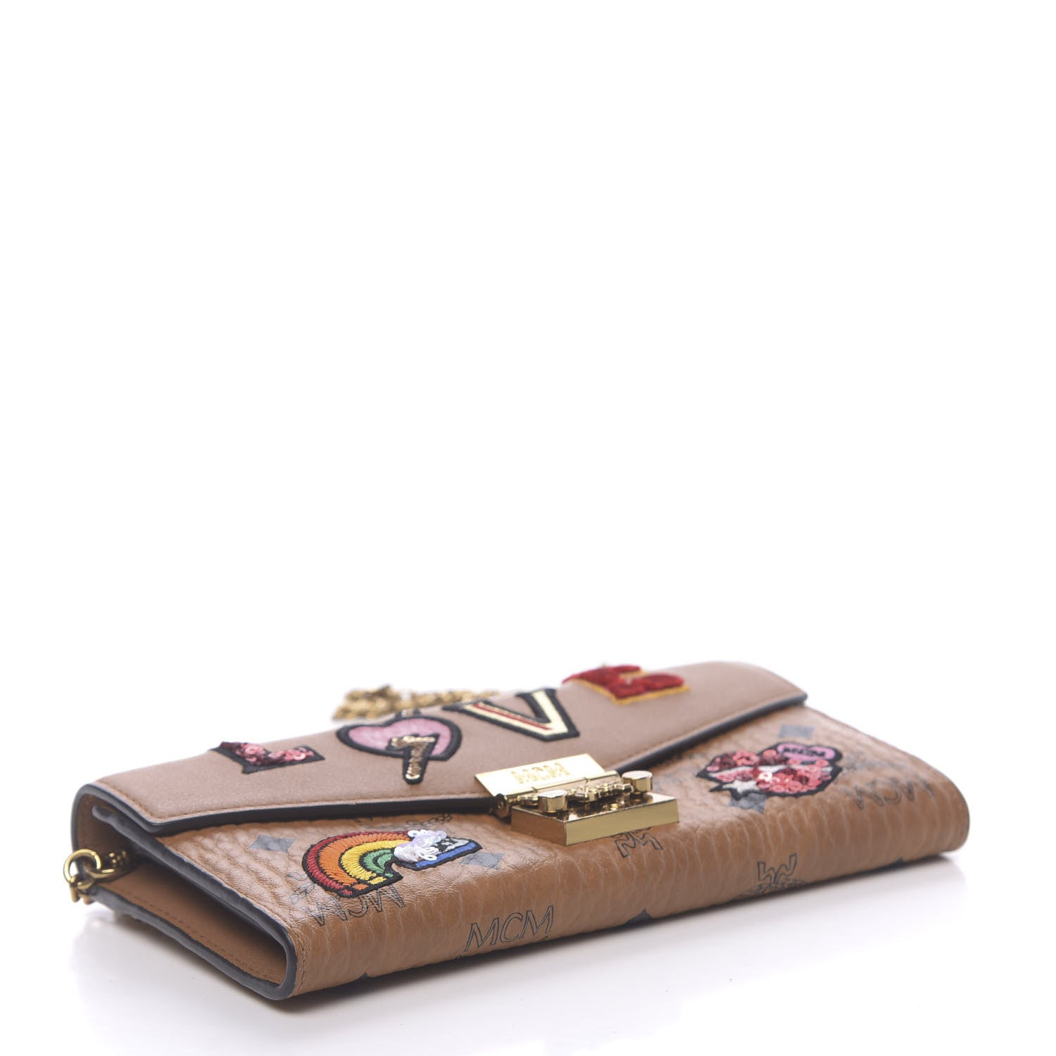 MCM Visetos Large Patricia Love Patch Wallet On Chain Cognac 4 of 9