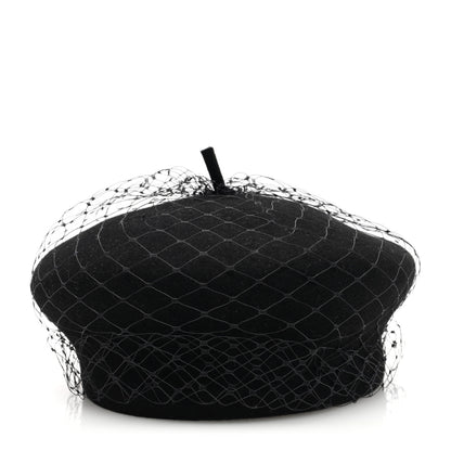 Christian Dior Cotton Canvas Arty Beret with Veil 57 Black 1 of 8