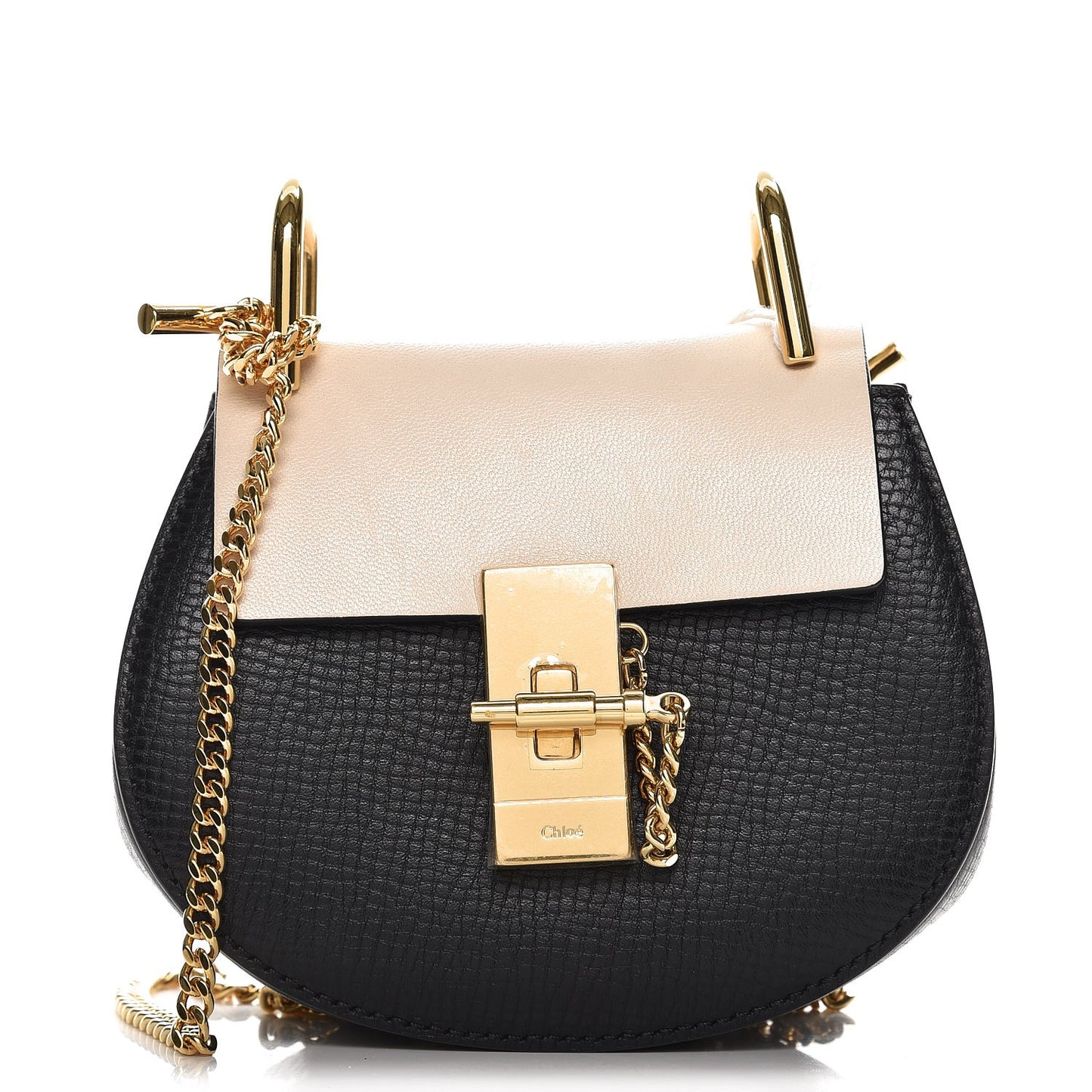 Textured Calfskin Lambskin Nano Drew Shoulder Bag Black