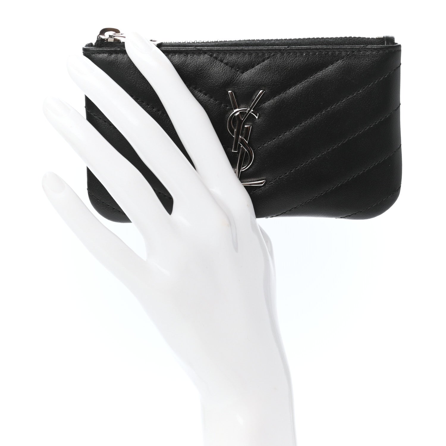 Saint Laurent Calfskin Matelasse Monogram Key Pouch Black 2 of 9