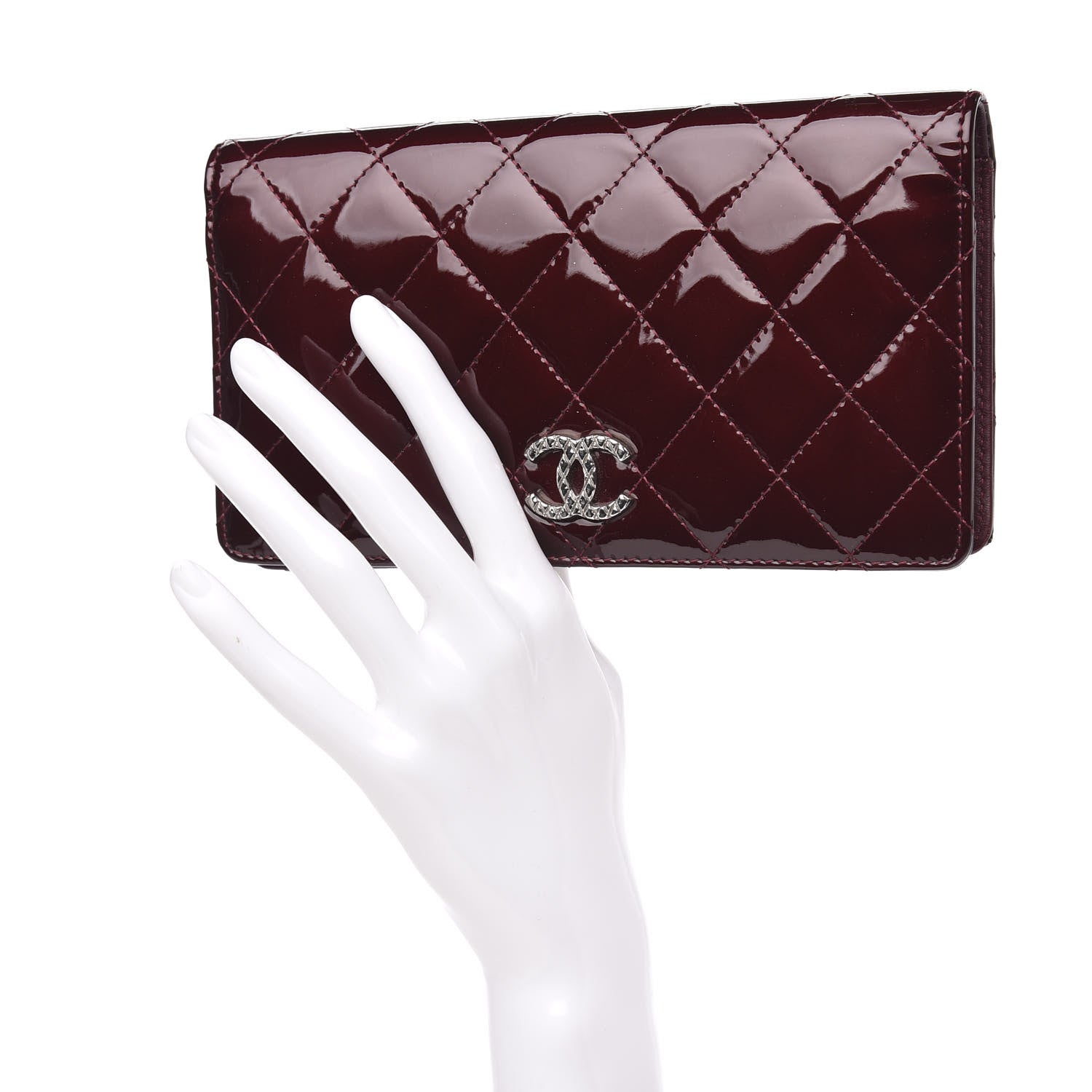 Chanel Patent Quilted Brilliant Yen Wallet Burgundy 2 of 10