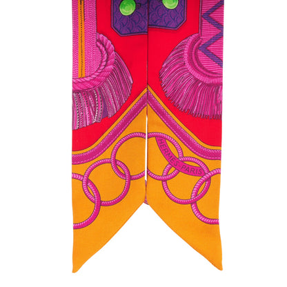 Hermes Silk Epaulettes Twilly Rouge Ocre Fuchsia 6 of 6