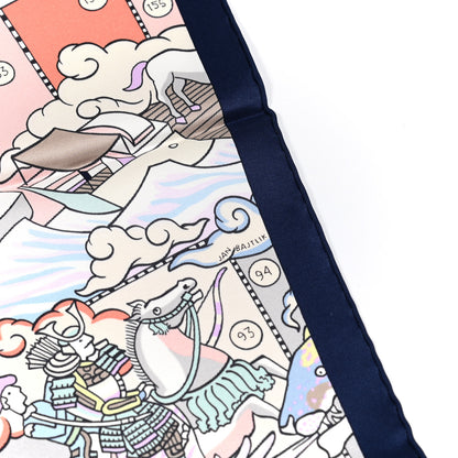 Hermes Silk L'Epopee D' Hermes Detail Scarf 70 Marine Fonce Saumon 5 of 5