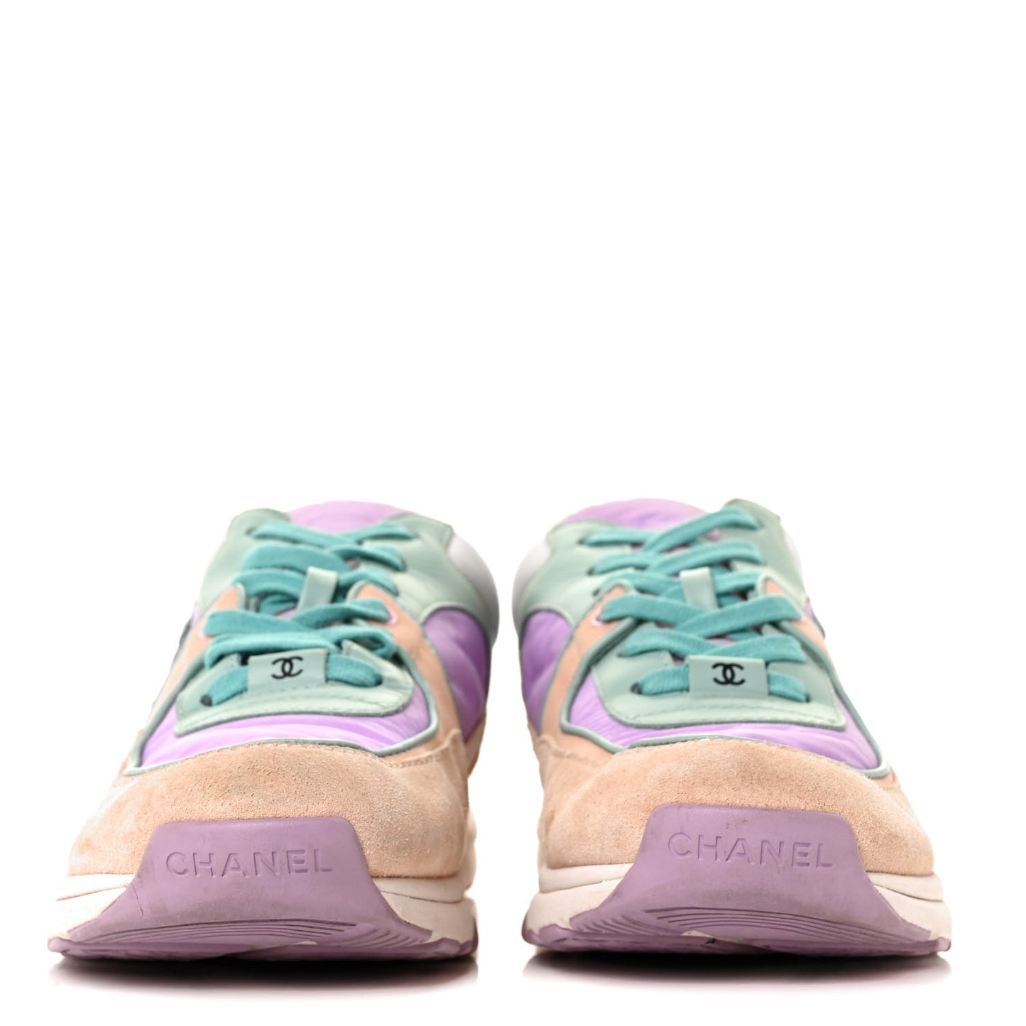 Nylon Lambskin Suede Calfskin CC Sneakers 37.5 Green Purple Pink