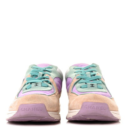 Chanel Nylon Lambskin Suede Calfskin CC Sneakers 37.5 Green Purple Pink 2 of 7