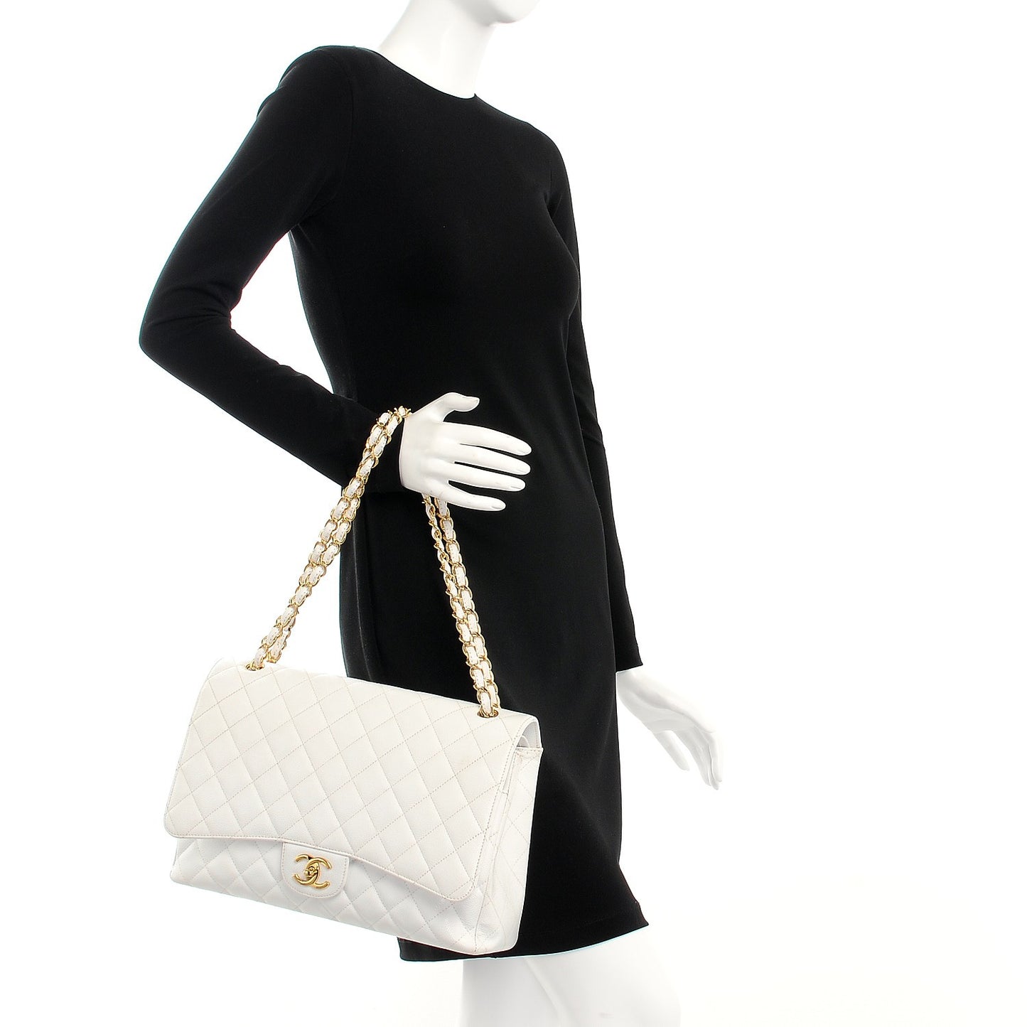 Caviar Quilted Maxi Double Flap White
