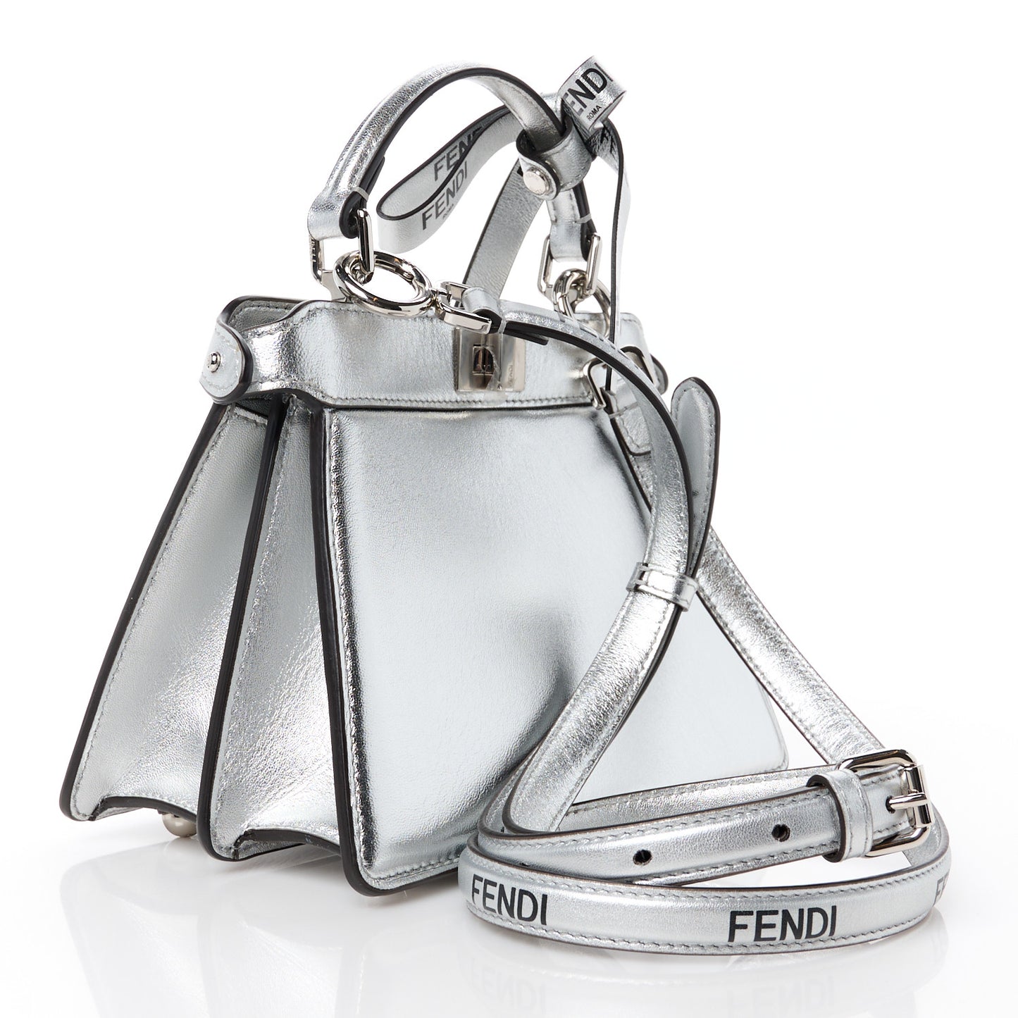 X MARC JACOBS Vitello Catalan Mirror Petite Peekaboo I SEE U Satchel Argento