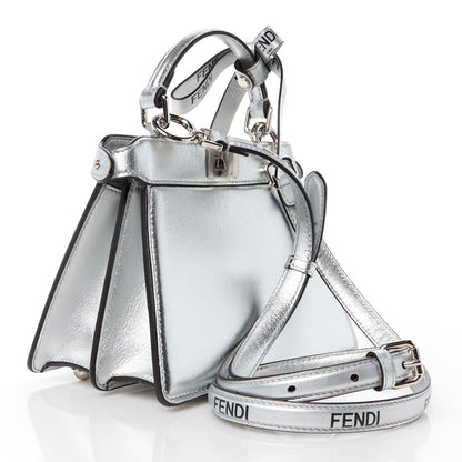 Fendi X MARC JACOBS Vitello Catalan Mirror Petite Peekaboo I SEE U Satchel Argento 3 of 11