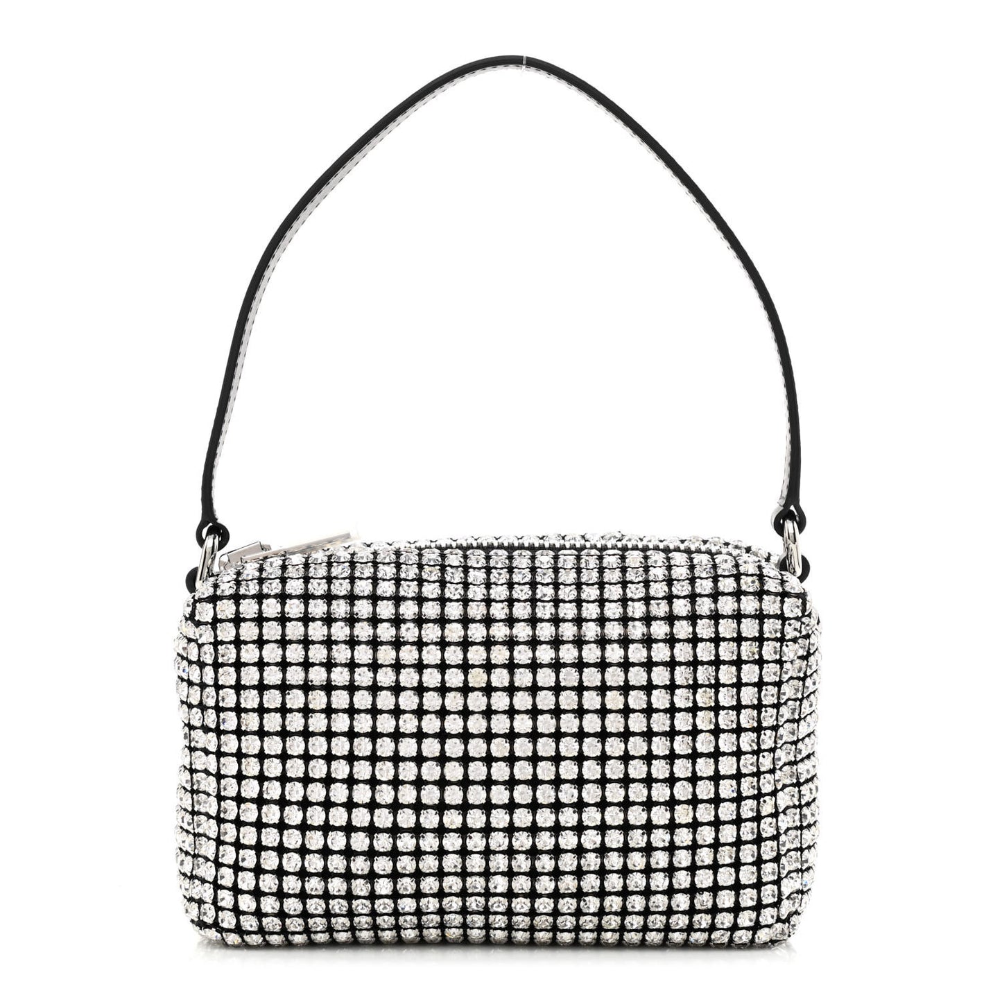 Mesh Crystal Rhinestone Mini Heiress Pouch Black Silver