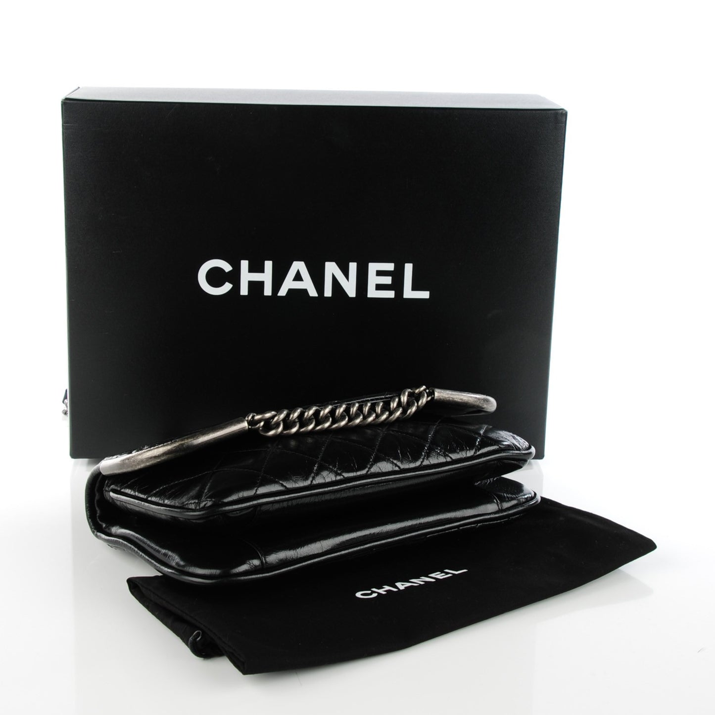Glazed Calfskin Quilted Flap Black