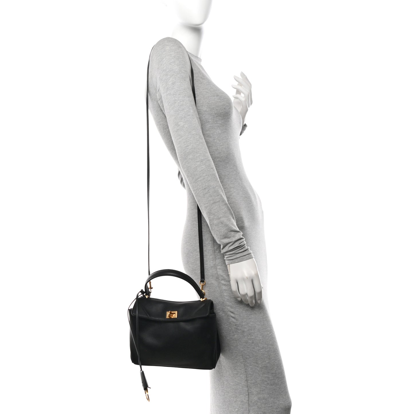 Natural Smooth Calfskin Mini Rodeo Top Handle Handbag Black