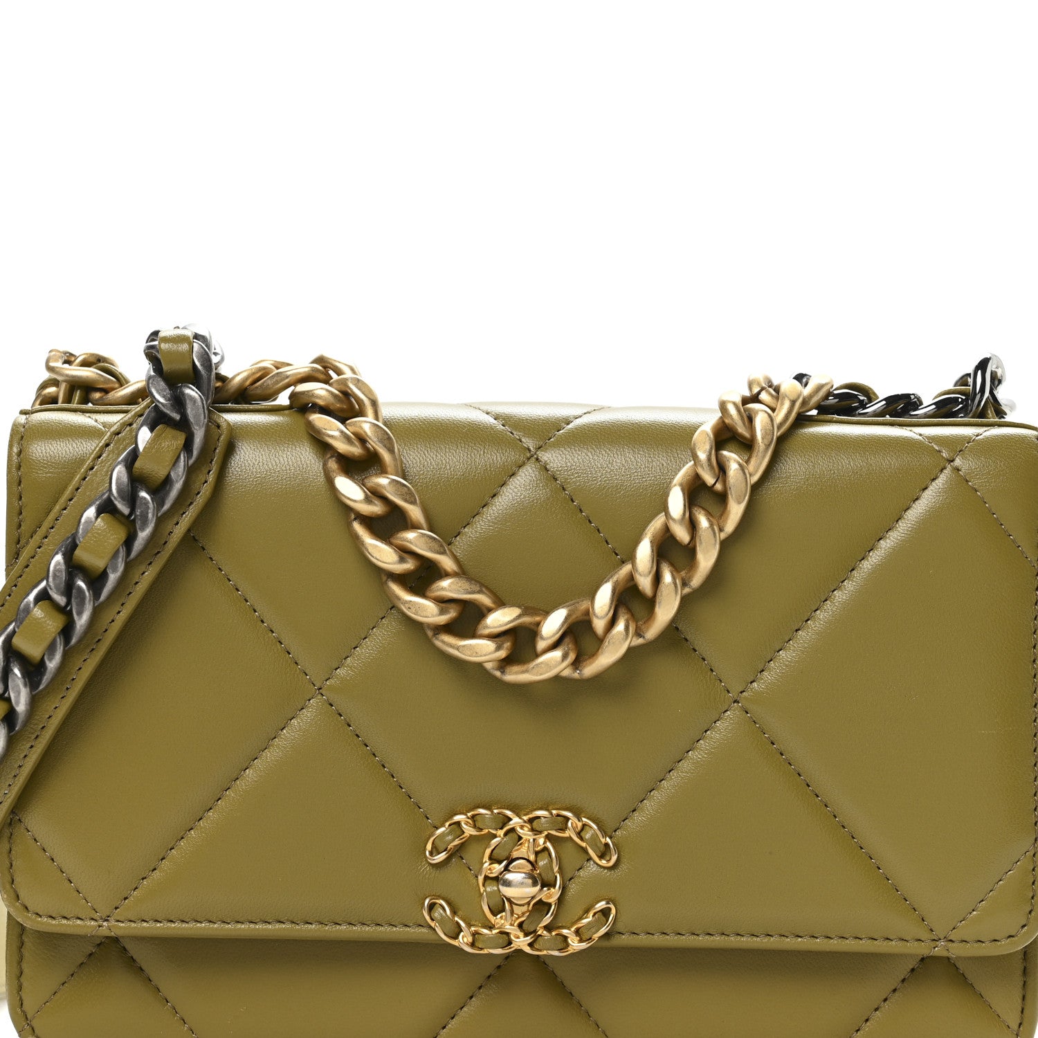 Chanel Lambskin Quilted Chanel 19 Wallet On Chain WOC Green 9 of 12