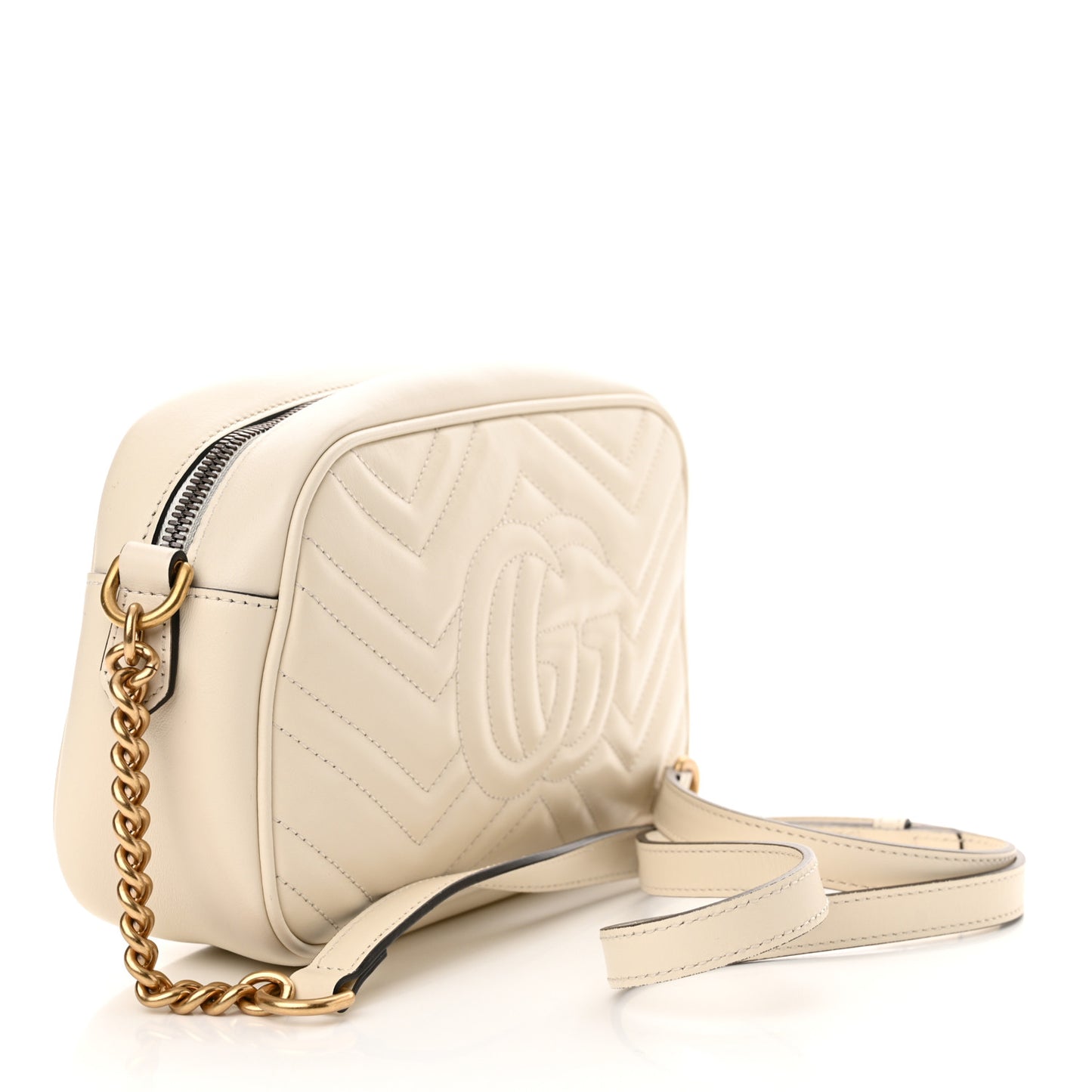 Calfskin Matelasse Small GG Marmont Chain Shoulder Bag White