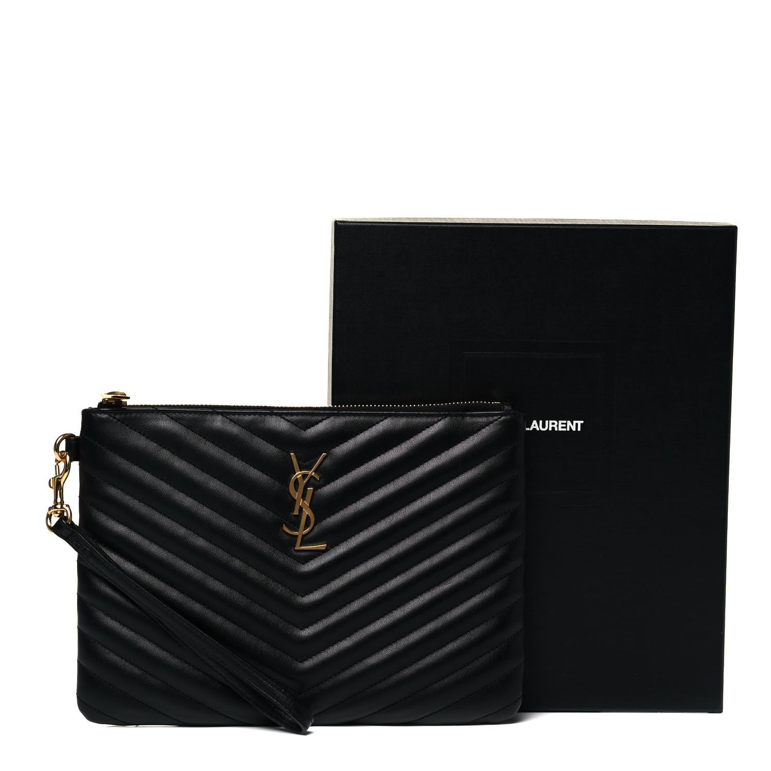 Saint Laurent Calfskin Matelasse Chevron Monogram A5 Wristlet Black 9 of 9