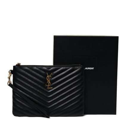 Saint Laurent Calfskin Matelasse Chevron Monogram A5 Wristlet Black 9 of 9