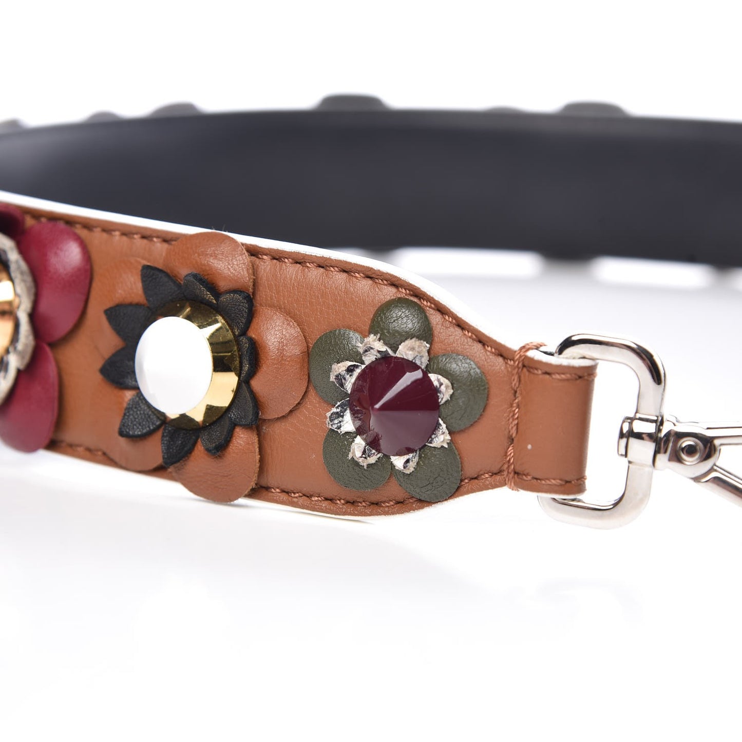 Calfskin Elaphe Flowerland Studded Strap You Brown Multicolor