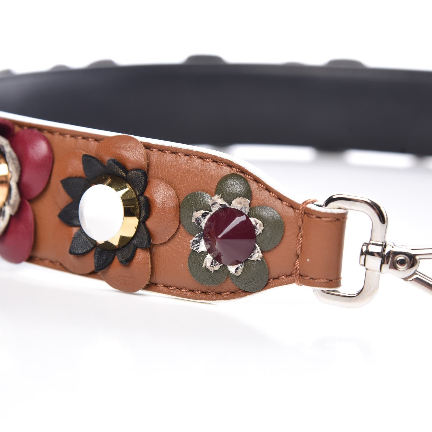 Fendi Calfskin Elaphe Flowerland Studded Strap You Brown Multicolor 5 of 7