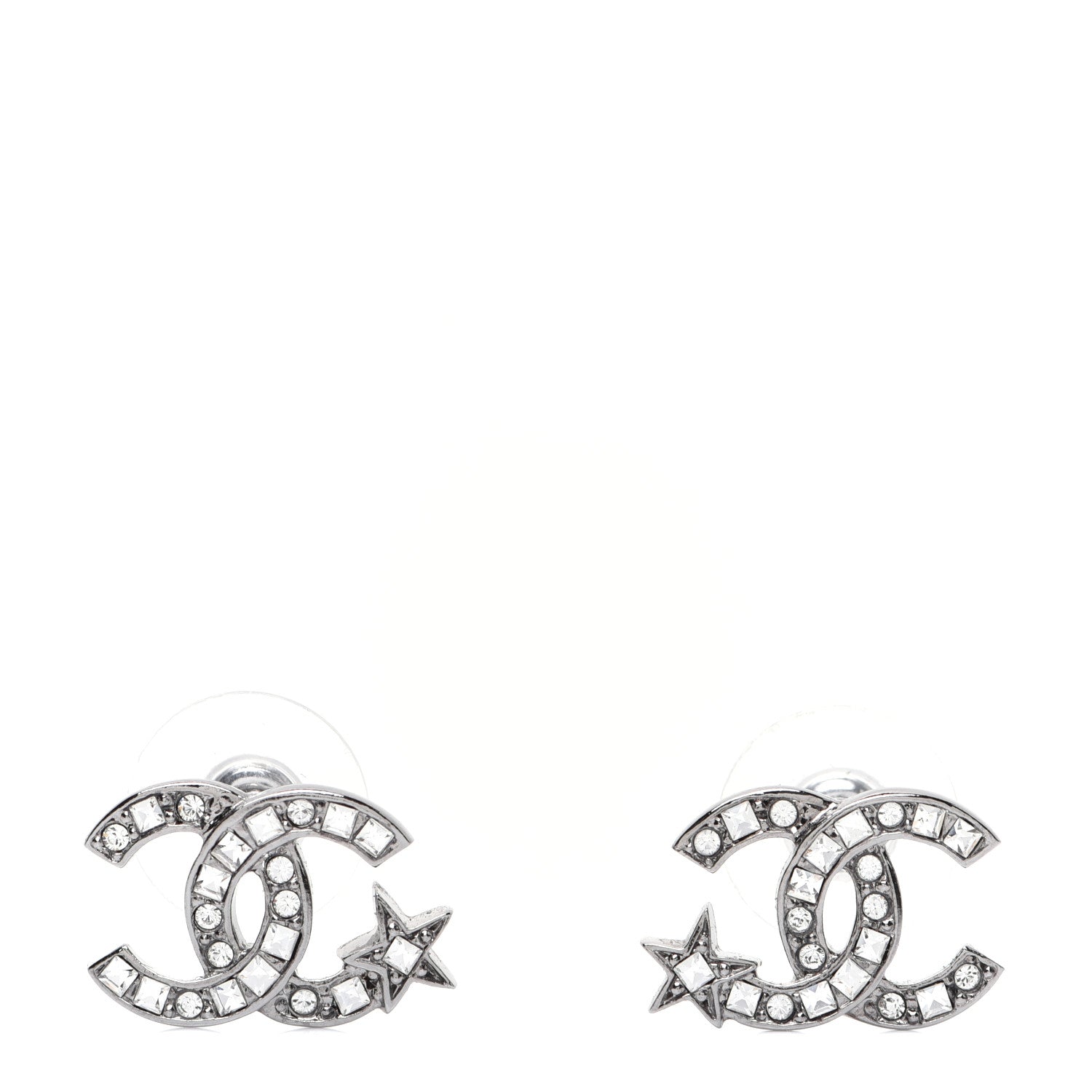 Chanel Crystal CC Starfall Earrings Silver 1 of 6