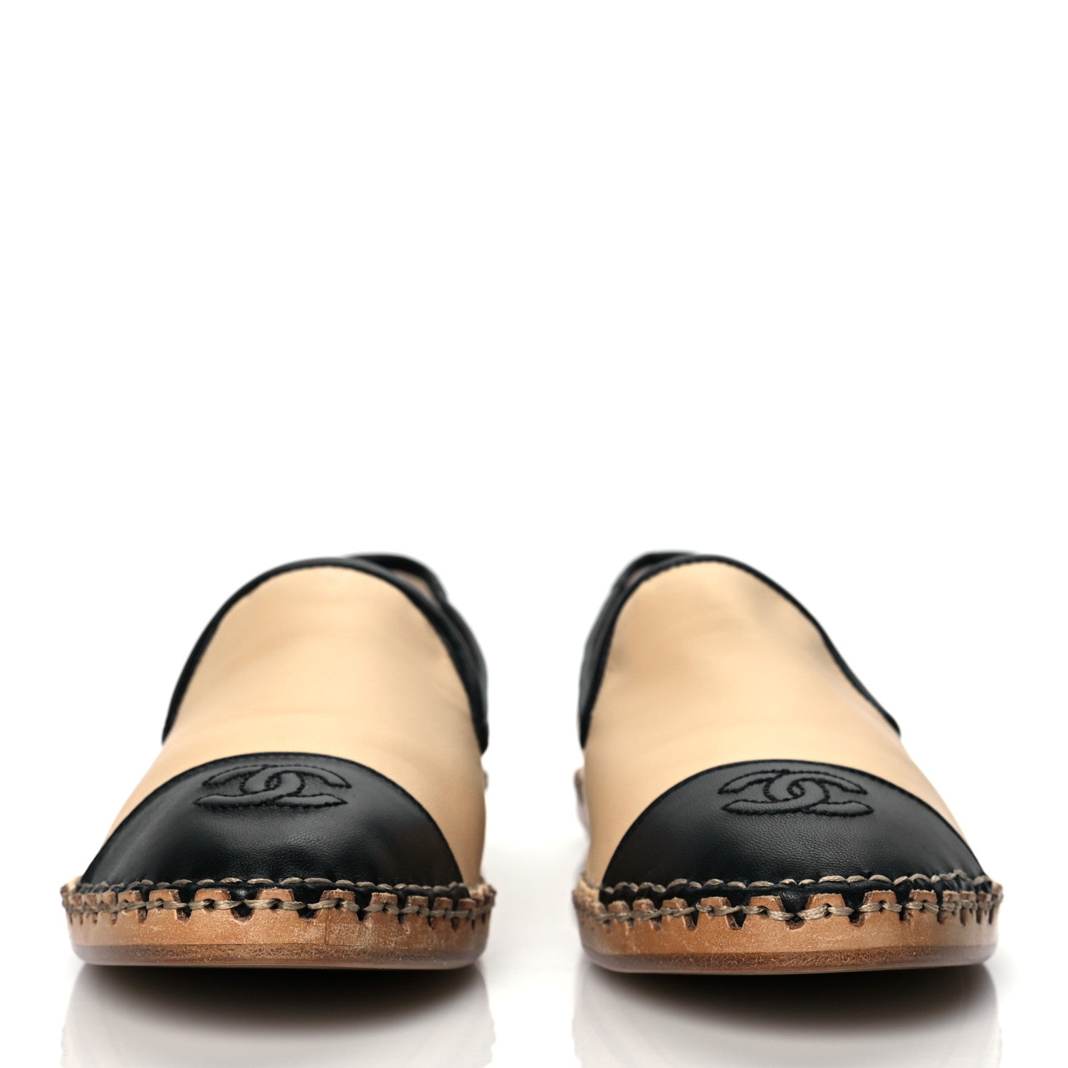 Chanel Lambskin Chain CC Mocassin Loafer Espadrilles 38.5 Beige Black 3 of 9