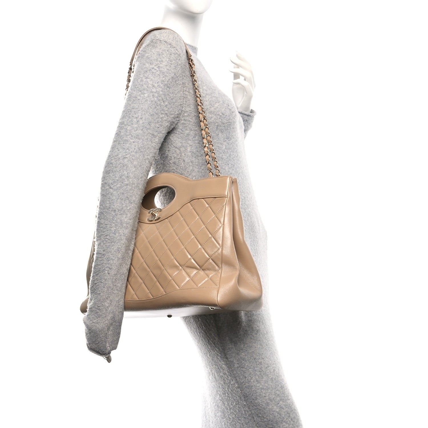 Chanel Shiny Crumpled Calfskin Quilted Large 31 Shopping Bag Beige 2 of 10