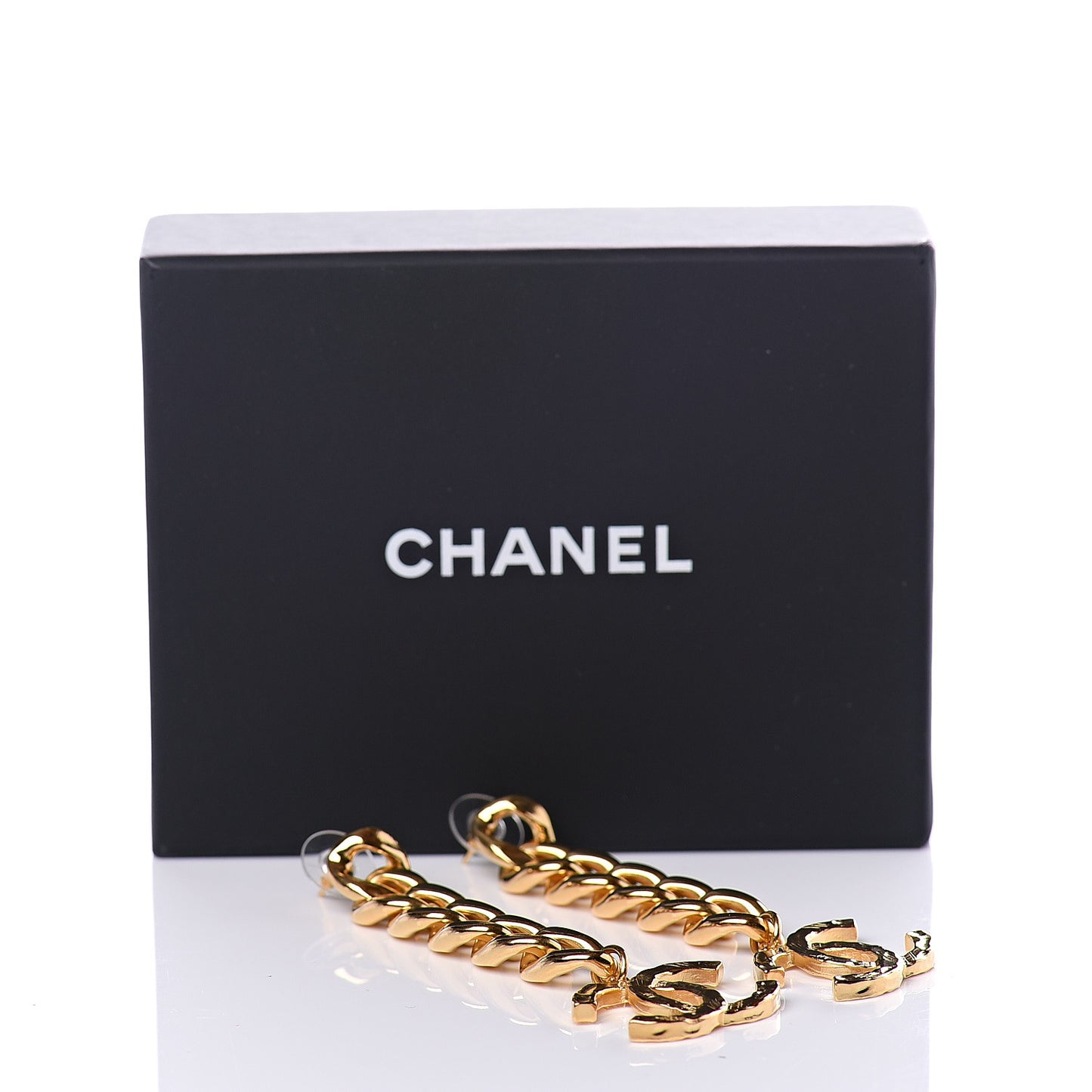 Metal CC Pick Drop Earrings Gold