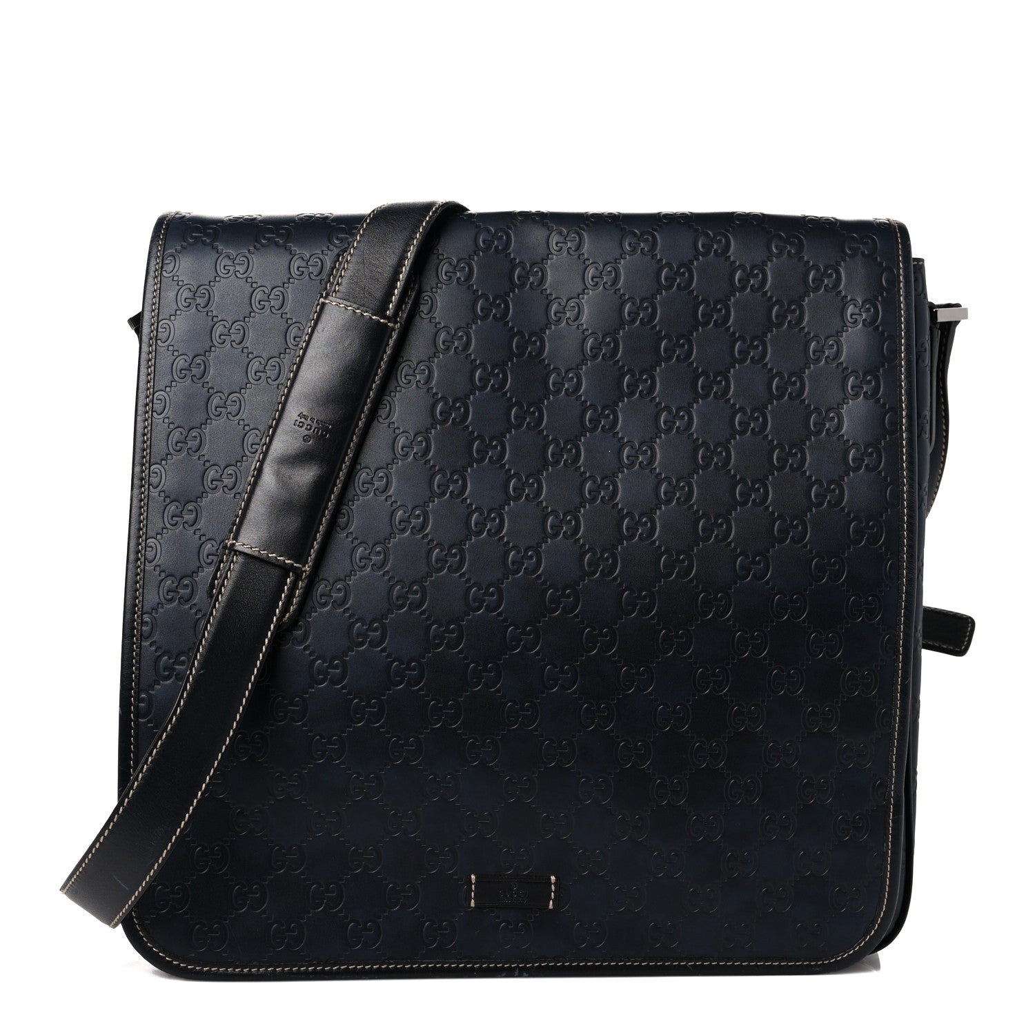 Gucci Guccissima Large Flap Messenger Bag Navy 1 of 13