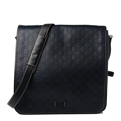 Gucci Guccissima Large Flap Messenger Bag Navy 1 of 13