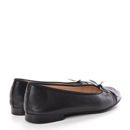 Chanel Lambskin Patent CC Cap Toe Ballerina Flats 36 Black 4 of 12