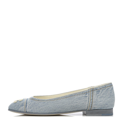 Chanel Denim CC Cap Toe Ballerina Flats 38 Light Blue 1 of 10