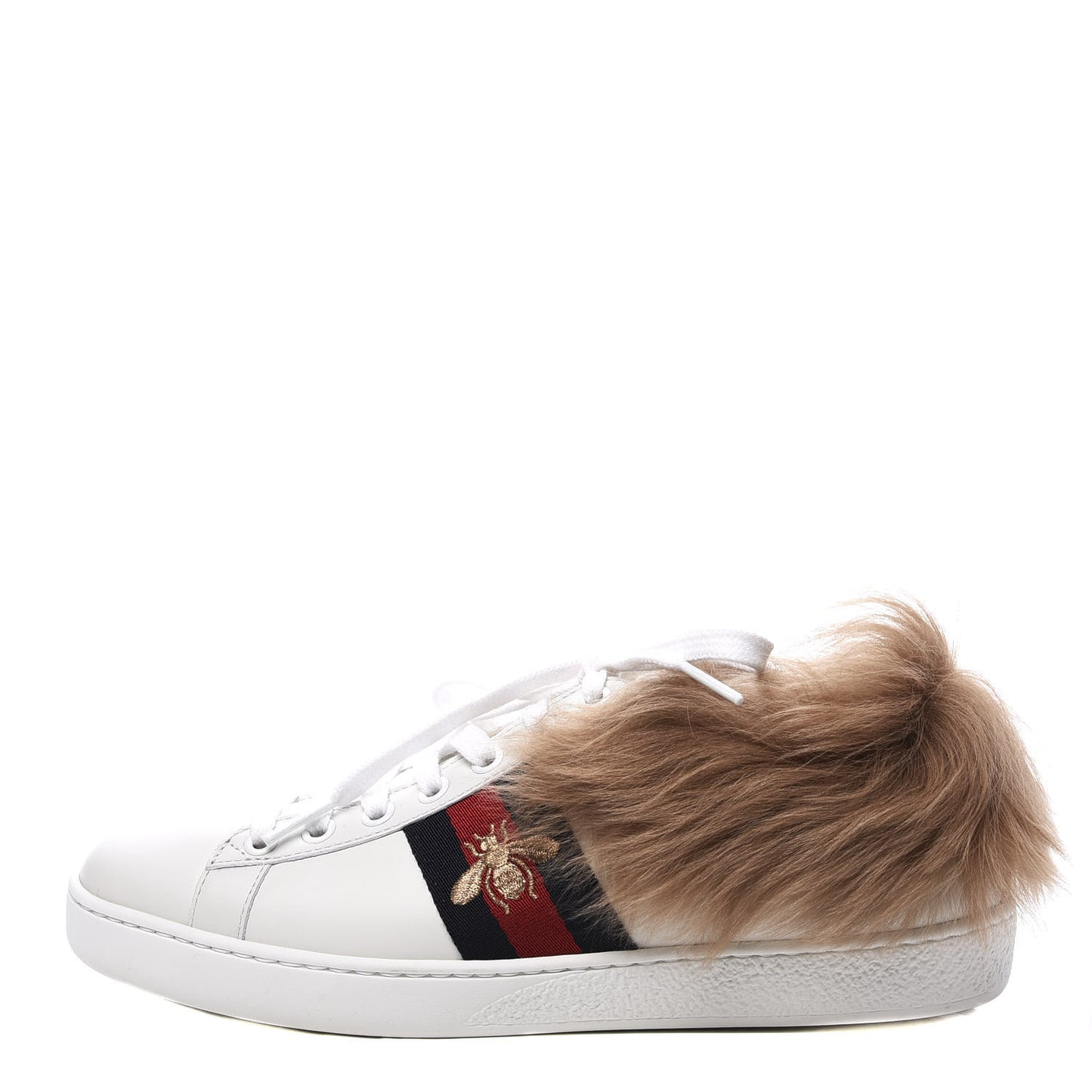 Calfskin Wool Web Bee Embroidered Womens Ace Sneakers 36 White