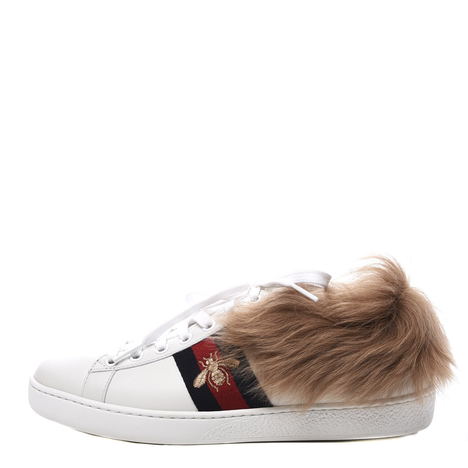Gucci Calfskin Wool Web Bee Embroidered Womens Ace Sneakers 36 White 1 of 10