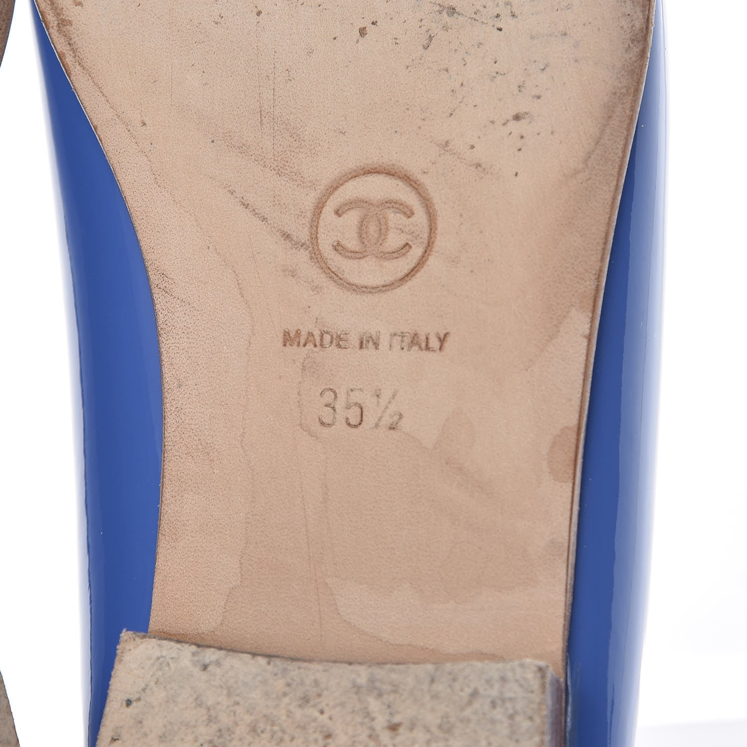 Chanel Calfskin Patent CC Cap Toe Ballerina Flats 35.5 Blue 8 of 11