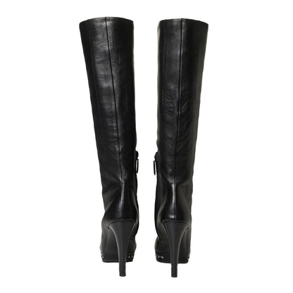 Chanel Lambskin CC Platform Cap Toe Chain Knee High Boots 42 Black 10 of 18