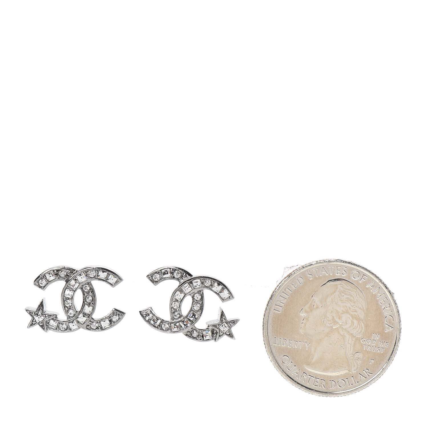 Chanel Crystal CC Starfall Earrings Silver 2 of 5