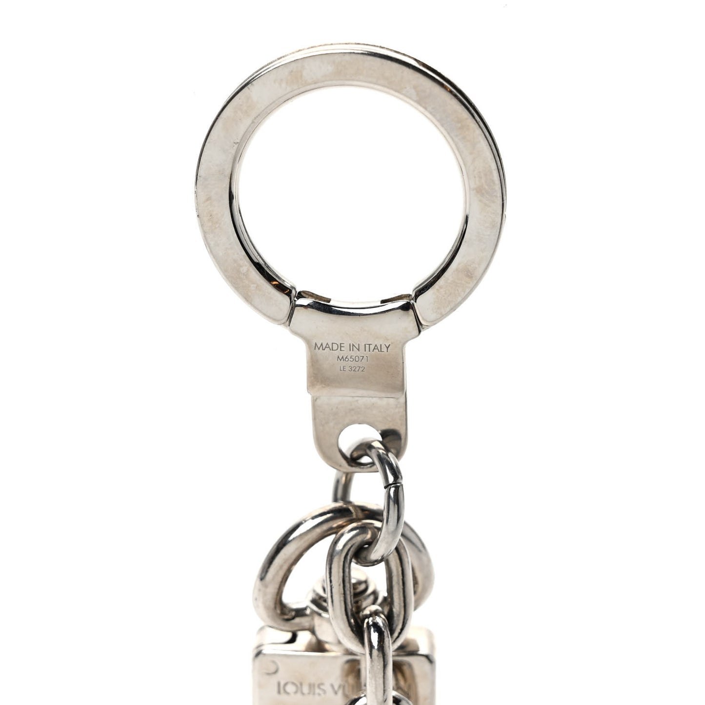Metal Palladiium Finish LV Initiales Bag Charm Key Holder Silver