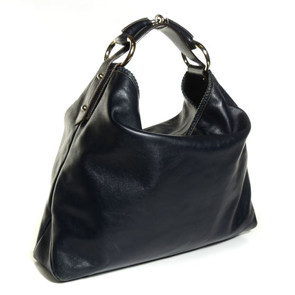 Gucci Calfskin Large Horsebit Chain Hobo Navy Blue 3 of 8