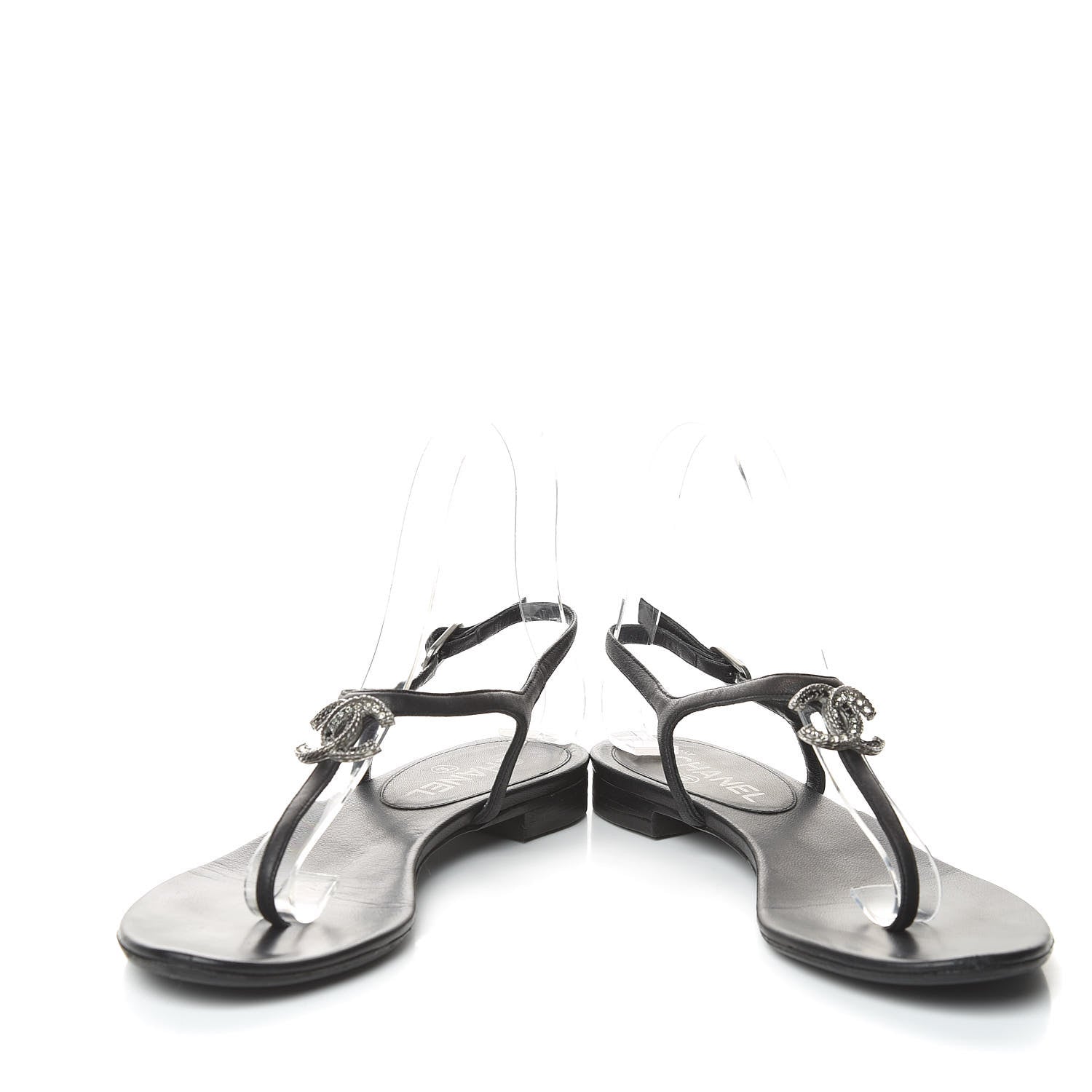 Chanel Lambskin Crystal CC Thong Sandals 36 Black 6 of 11