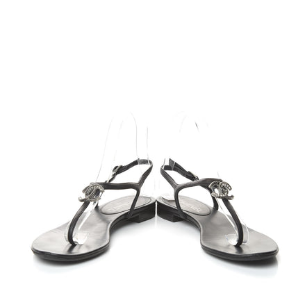 Chanel Lambskin Crystal CC Thong Sandals 36 Black 6 of 11